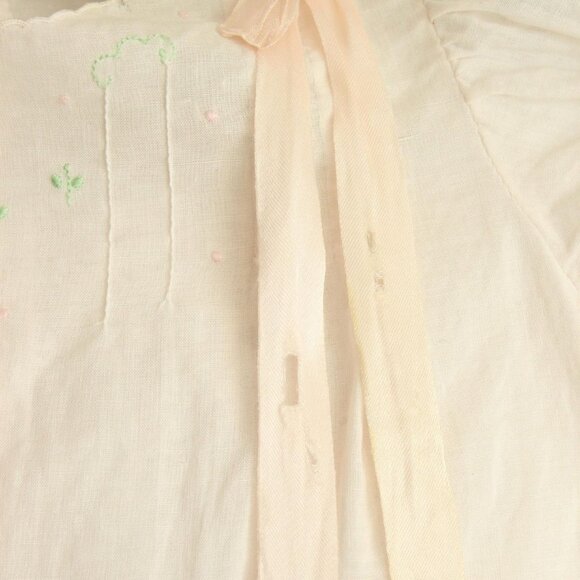 Vintage 1950s 1960s Baby Dress, Handmade Embroidered Pink Linen Little Girls - Picture 2 of 10